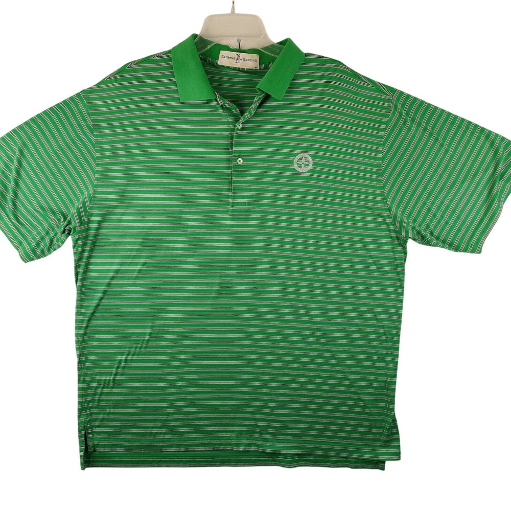 Fairway Greene Mens Green Striped Golf Polo Shirt L G
